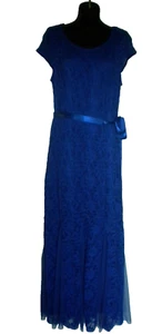CANDALITE BLUE LONG LACE DRESS SHORT SLEEVE DRESSY BELT SIZE L - Picture 1 of 13