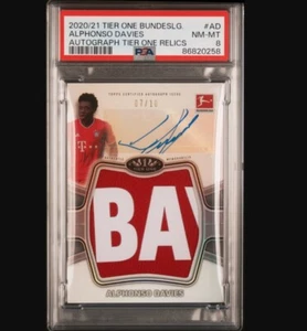 2020-21 Topps Tier One Bundesliga Patch Auto Alphonso Davies /10 PSA 8 - Picture 1 of 2