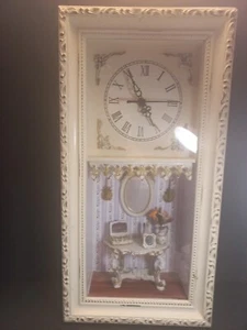 Vintage Shadow Box Clock Miniatures Inside Clock Cabinet Dollhouse - Working - Picture 1 of 14
