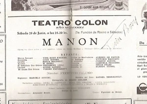 Programa Teatro Colón Ópera Manon Beniamino Gigli Boby Fischer Original Firmado 1935 - Imagen 1 de 3