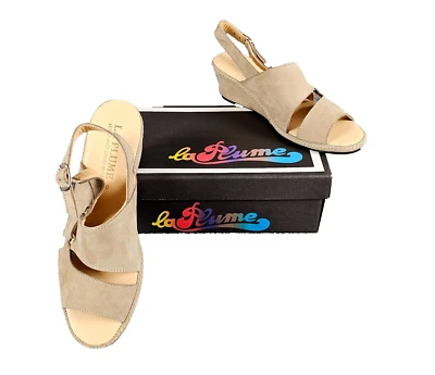 Sandalias de cuña La Plume para mujer 40/US 9,5-10 Mare beige cuero con tira trasera Italia nuevas sin caja Foto 1 de 4