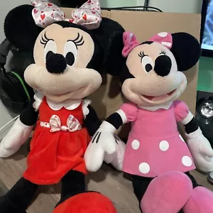 Disney Lot 2 Plush Just Play Minnie Mouse Pink Red 10" - Picture 1 of 2