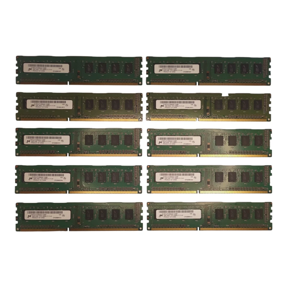 Lot of 10 2GB PC3-12800U DDR3-1600 1Rx8 Non-ECC Micron MT8JTF25664AZ-1G6M1 - Image 1 of 1