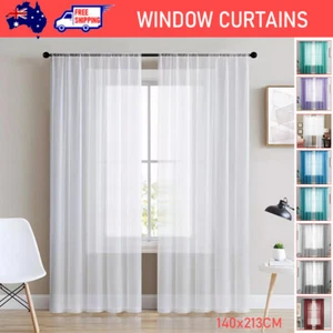 1/2/4x Sheer Curtains Rod Pocket Window Sheer Voile Curtain Bedroom 140cmx213cm - Picture 1 of 14