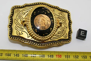 1 Indian Penny Belt Buckle With Gold Leaf Sequins - USA (011) - Picture 1 of 2