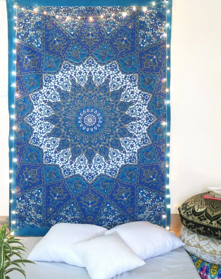 Indian Twin Hippie Mandala Bedspread Wall Hanging Bohemian Ethnic Throw Tapestry - Image 1 of 4