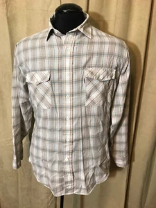 Mens Levi Strauss Button Front Shirt Beige Plaids L Long Sleeve poly/cot/acryl - Picture 1 of 7