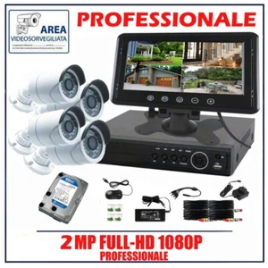 Kit Videosorveglianza AHD 2Mpx Monitor 10.1'' 4 Telecamere Full-Hd Hdd 7 G - Imagen 1 de 11