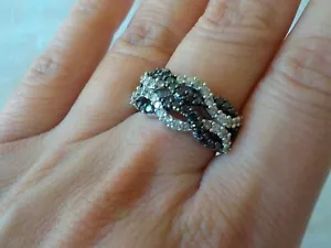Anillo de diamantes de oro blanco liso de 14 K elegante negro blanco creado en laboratorio 1,20 quilates Navidad - Imagen 1 de 5