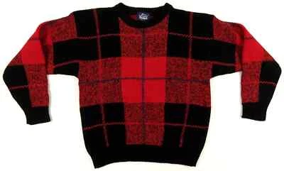 Vintage 90s Woolrich Wool Black Red Mens Crewneck Pullover Jumper Sweater M - Image 1 of 4