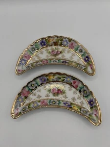 Vintage Crescent Hand Painted China Bone Dish, Gold Accents~ Two Dishes - Picture 1 of 4