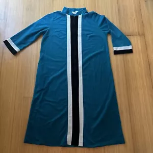 Vintage Vanity Fair Dressing Gown Velour Bathrobe Turquoise Housecoat Pockets - Picture 1 of 8