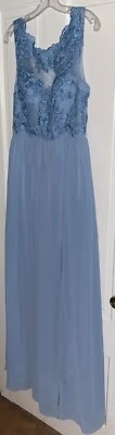 Azazie Elly Bridesmaids Dress Steel Blue Flowy Lace V-Neck Chiffon Sz A8 NWT - Image 1 of 4