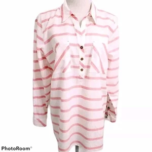 Soft Surroundings Pink White Striped Cotton Tunic Shirt Size XL - Picture 1 of 7