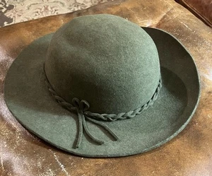 Sombrero Borsalino Vintage Tejido Cepillado Fieltro Verde Oliva Calidad Superior Ala Completa - Imagen 1 de 4