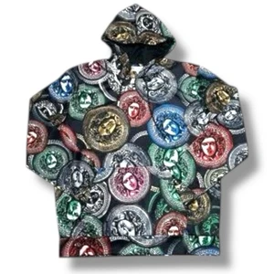 Baroque Gold Medusa Coin Print Hoodie Pullover Sweatshirt NWT - Picture 1 of 8