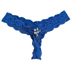 Victoria's Secret Sexy Little Things Blue Lace Thong Silver Bows 2007 Y2K