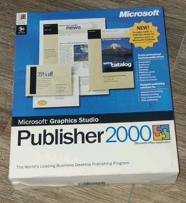 MICROSOFT GRAPHICS  STUDIO PUBLISHER 2000 CD-ROM BIG BOX BRAND NEW SEALED - Image 1 of 4
