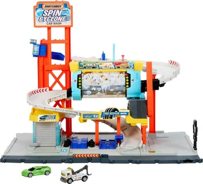 Matchbox Toy Car Track Set, Spin Cyclone Car Wash Playset with 1:64 Scale - Image 1 of 4
