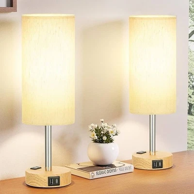 Fenmzee Small Touch Table Lamps Set of 2-3-Way Dimmable, USB A + C Bulbs Includ - Image 1 of 4