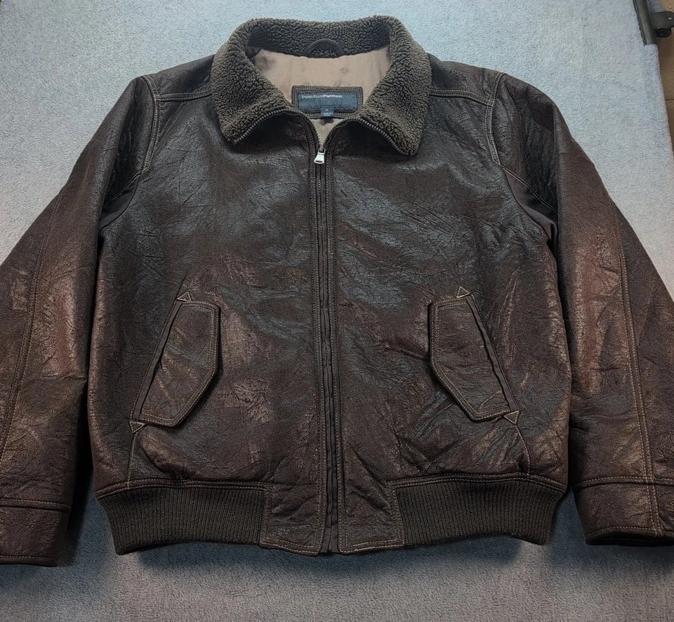 Perry Ellis Portfolio Mens XL Brown Bomber Jacket Faux Suede Cotton Blend Liner - Image 1 of 4