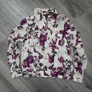 Top Casa Blanca Mercado Negro Manga Larga Talla 10 100% Seda Marfil Flores Boho - Imagen 1 de 8