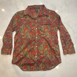Lauren Ralph Lauren Women’s Paisley Button Down Shirt Red 100% Cotton Size M - Picture 1 of 9
