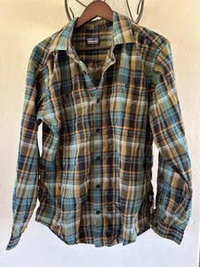 Patagonia Camicia Uomo Media M Plaid Bottoni Manica Lunga Tasche Outdoor Verde - Foto 1 di 5