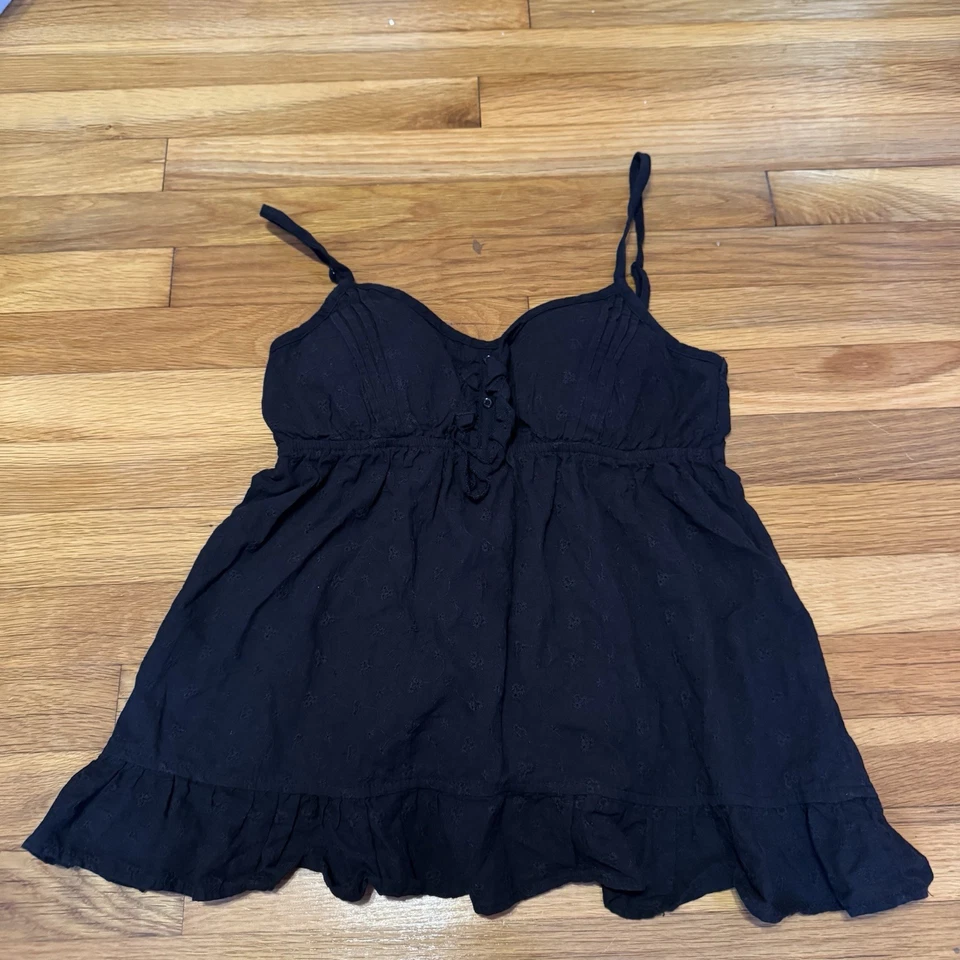 lei black eyelet babydoll top with built in padding size large - Image 1 of 4