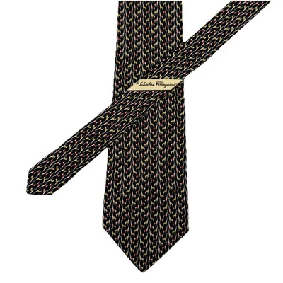 Salvatore Ferragamo 100% Silk Tie Black Llamas Saddles Made Italy Italian New - Image 1 of 4