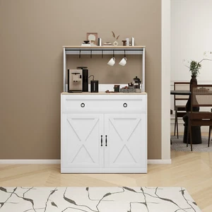 Coffee Bar Storage Cabinet Sideboard Buffet Kitchen Island Cart Charging Station - Picture 1 of 10