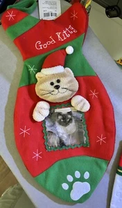 Cracker Barrel Cat Christmas Stocking With Picture Pocket Good Kitty - Picture 1 of 7