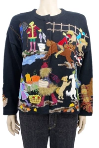 Design options Christmas women embroidered Cotton Sweater Country Scene Size L - Picture 1 of 8