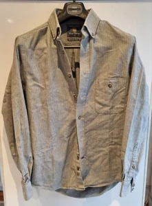 BROOK TAVERNER Mens Luxury Herringbone Grey Pure Cotton Classic Shirt S P2P 21" - Picture 1 of 20