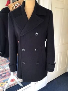 Mens Black Short Overcoat Double Breasted 34r By H&M  - Picture 1 of 10