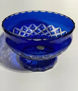 Vintage Bohemian Cobalt Blue Cut to Clear Glass Bowl - Picture 1 of 4