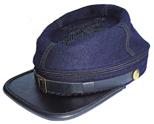 Civil War Union officer's Infantry leather Peak Kepi, Navy Blue with Black rows - Picture 1 of 15
