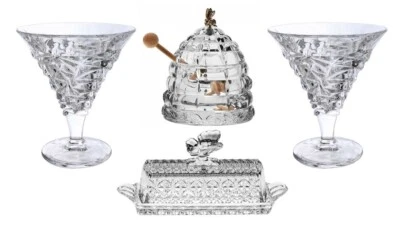 Bohemia Crystal Dessert Dishes Butter Ice Cream Honey Jar Glassware 4-Piece Set - Image 1 of 4