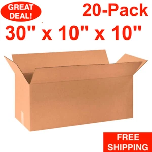 20-Pack 30" x 10" x 10" Long Cardboard Corrugated Shipping Boxes Moving Box Bulk - Picture 1 of 24