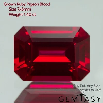 Cut stone - Ruby Pigeon blood Czochralski (Pulled) lab grown, 7x5mm 1.09-1.40ct - Image 1 of 4