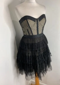 Karen Millen pattern print bustier dress 12 VGC ruffle corset mesh lace dotty - Picture 1 of 12