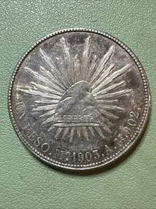 Mexico 1903 Mo AM Silver Un Peso Cap and Rays Second Republic Plata - Picture 1 of 4