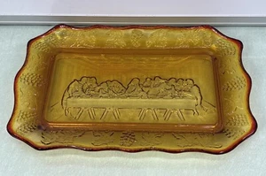 The Last Supper Plate Tiara Glass Amber Bread Platter Dish Tray Vintage - Picture 1 of 5