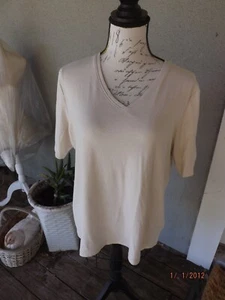 Chico's, beige Baumwolle V-Ausschnitt Kurzarm Top, Gr. 3/XL - Bild 1 von 4