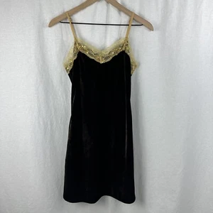 Vestido sin mangas Aratta Silent Journey marrón terciopelo encaje camisola talla XS caprichoso - Imagen 1 de 15