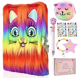 PJDRLLC Diary with Lock Girls Journal Cute Notebook Set - Fuzzy Cat Diary - B... - Picture 1 of 6