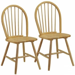 Set of 2 Vintage Windsor Dining Side Chair Wood Spindleback Kitchen Room Natural - Picture 1 of 12