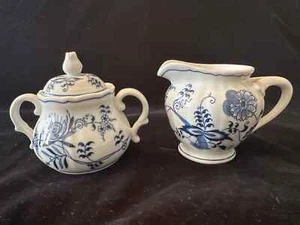 Blue Danube Covered Sugar Bowl and Creamer Set Japan Rectangle Mark Banner - Picture 1 of 7