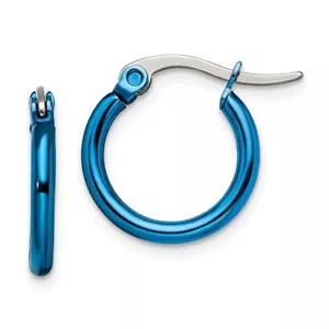 Stainless Steel Blue 15.5mm 2mm Mini Small Hoop Earrings - Picture 1 of 5