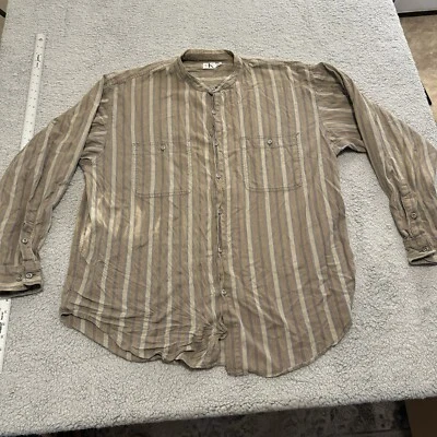 Calvin Klein Mens VTG Button Down Shirt Striped Banded Collar Pockets Sz XL - Image 1 of 4